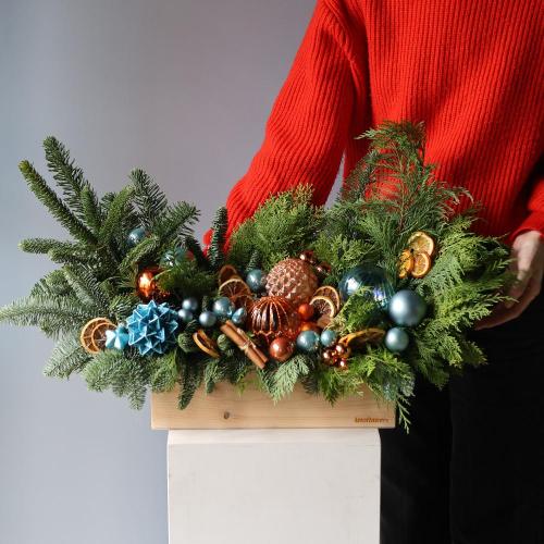 New Year wooden box 'Blue orange' -  Размер L 