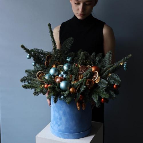 New Year hat box 'Blue orange' -  Размер M