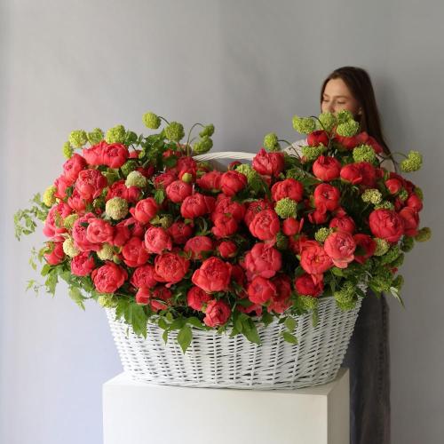 Basket with peonies and viburnum -  Размер 5XL 