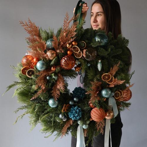 Christmas wreath 'Blue orange' - Размер 50-55 см