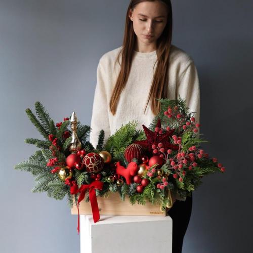 New Year wooden box 'Golden red' -  Размер L