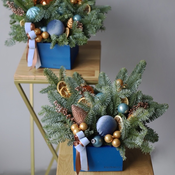 New Year wooden box 'Blue orange' - Размер S