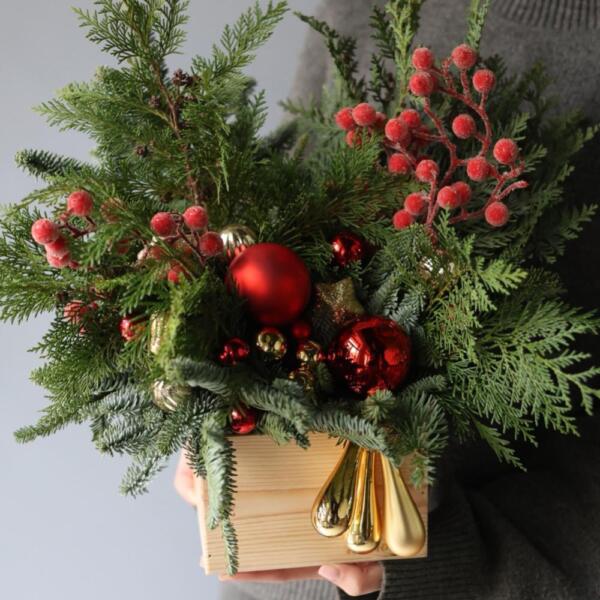 New Year wooden box 'Golden red' -  Размер S