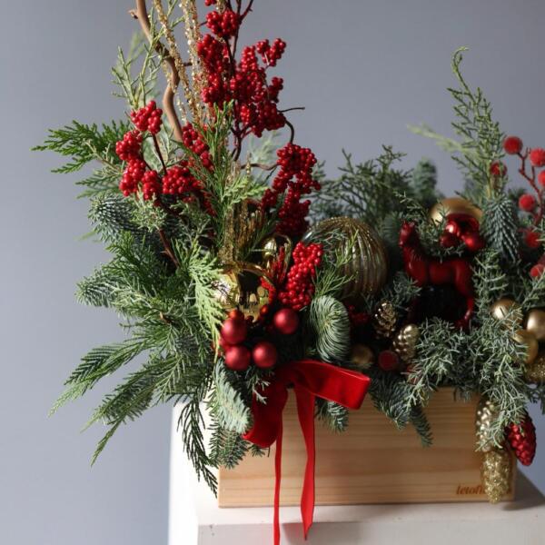 New Year wooden box 'Golden red' - Размер M