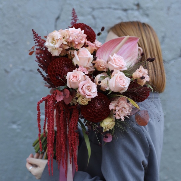 Set of asymmetry Bridal Bouquet and Groom Boutonniere -  Размер L