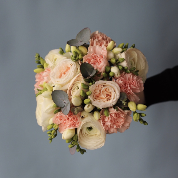 Set of classy round Bridal Bouquet and Groom Boutonniere - Размер M