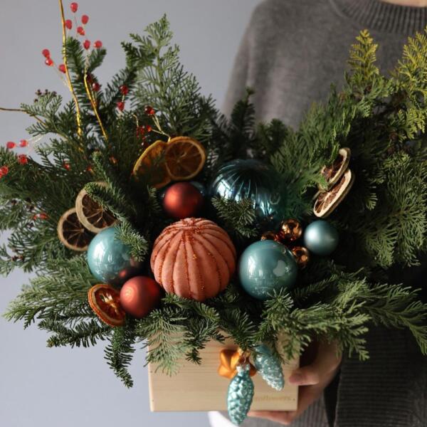 New Year wooden box 'Blue orange' -  Размер S