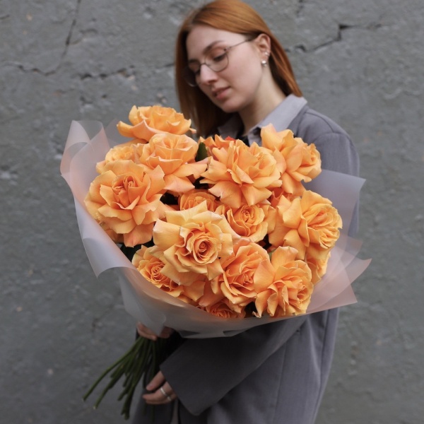 Bouquet of roses "Orange punch" - 15 роз 