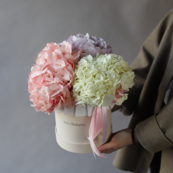 Colombian Hydrangeas in a hat box Colombian Hydrangeas in a hat box - Размер S