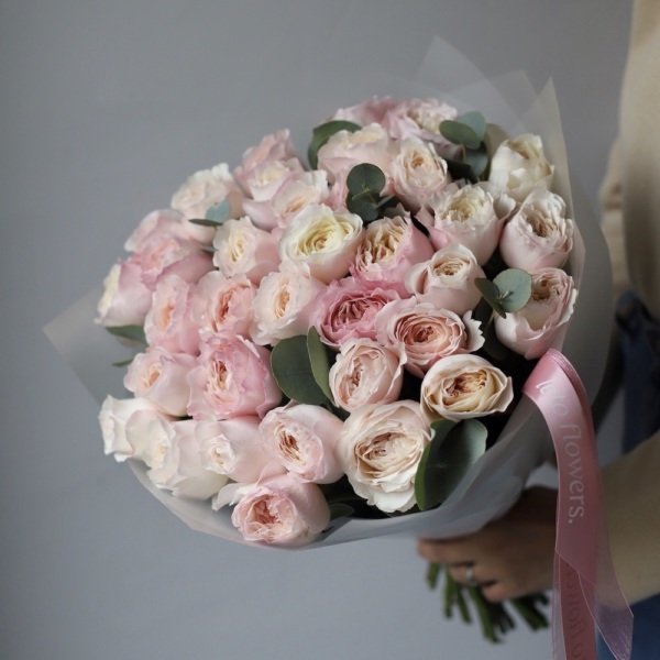 Keira David Austin Rose - 35 роз с зеленью