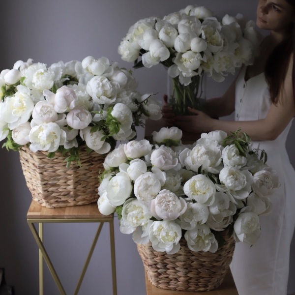 Flower set of peonies "Snow-White" - Размер S