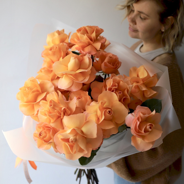 Bouquet of roses "Orange punch" - 25 роз