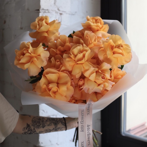 Bouquet of roses "Orange punch" - 25 роз