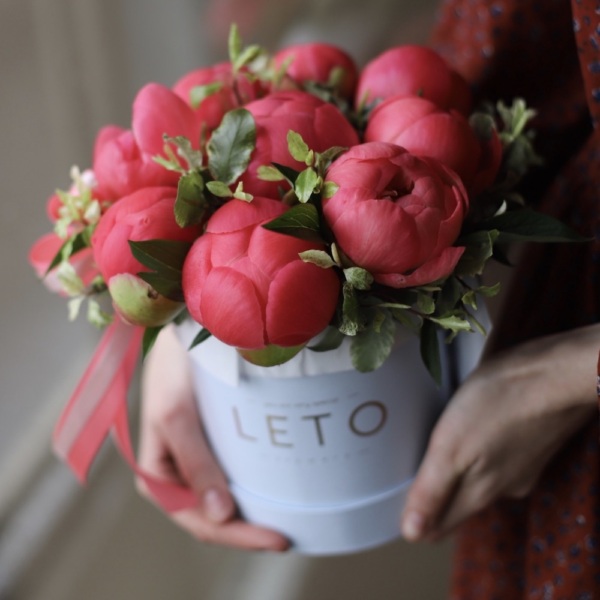 Coral Peonies in a hatbox - Размер S