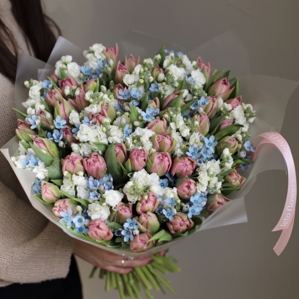 Tulips with Stock and Oxypetalum - Размер L