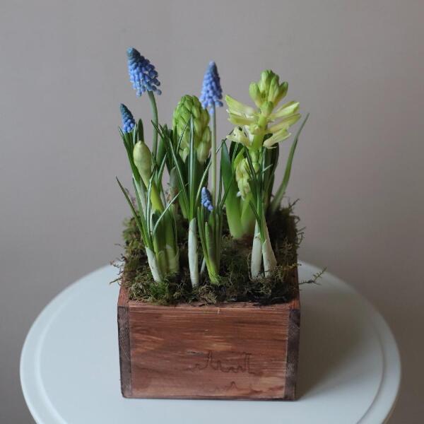 Spring flowers in a woody box - Размер S