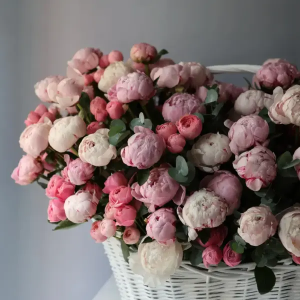 Peony with Spray Roses in a basket
