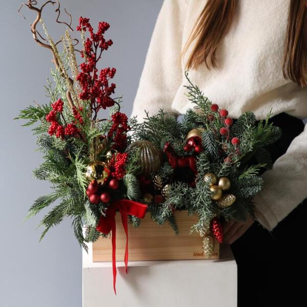 New Year wooden box 'Golden red' - Размер М