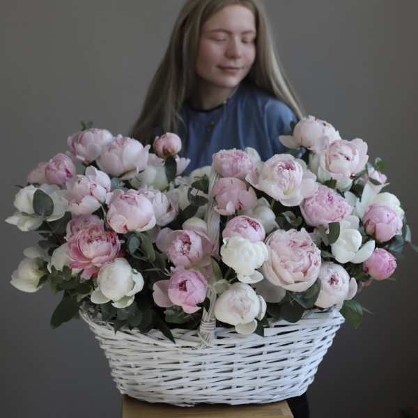 Pink Peonies in a basket  - Размер XL