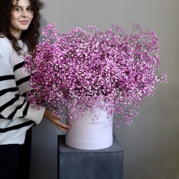 Colored Baby's Breath in a hat box - Размер L