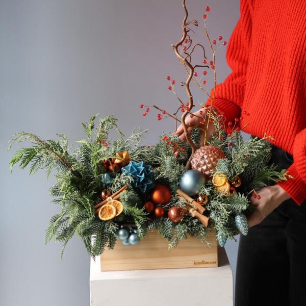 New Year wooden box 'Blue orange' - Размер M