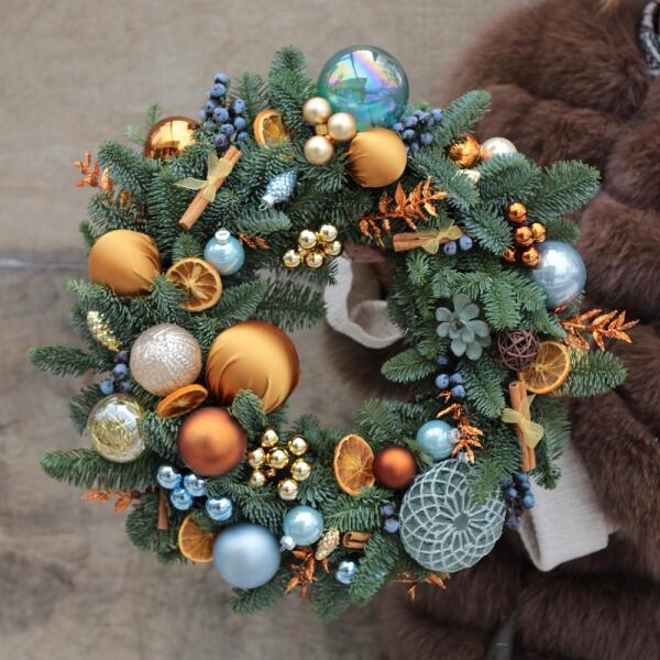 Christmas wreath 'Blue orange' - Размер 50-55 см