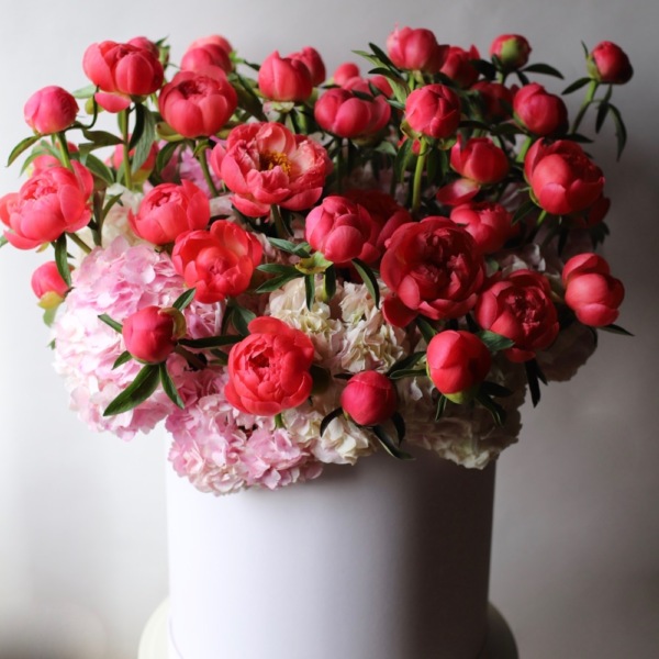 Peonies and Hydrangeas in a hat box - Размер 2XL 