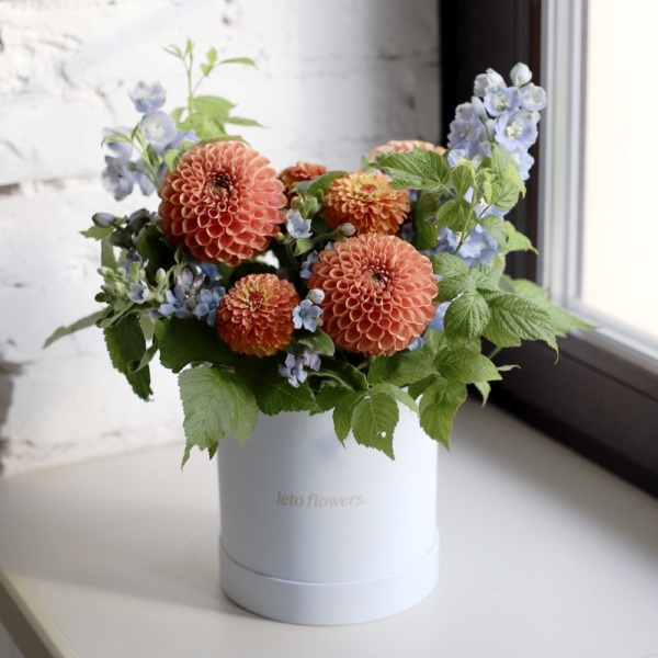 Bouquet "Parrot Kesha" in a hat box