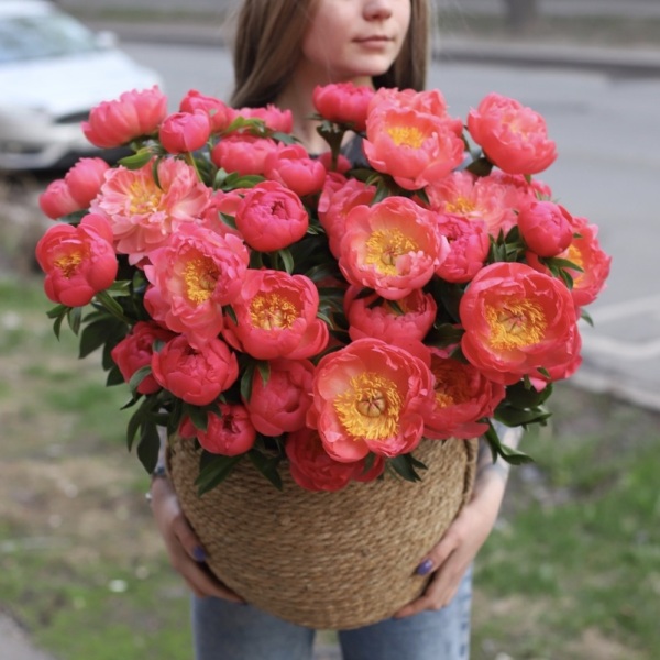 Basket of bright Peonies -  Размер L 