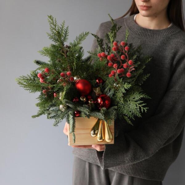 New Year wooden box 'Golden red' - Размер S