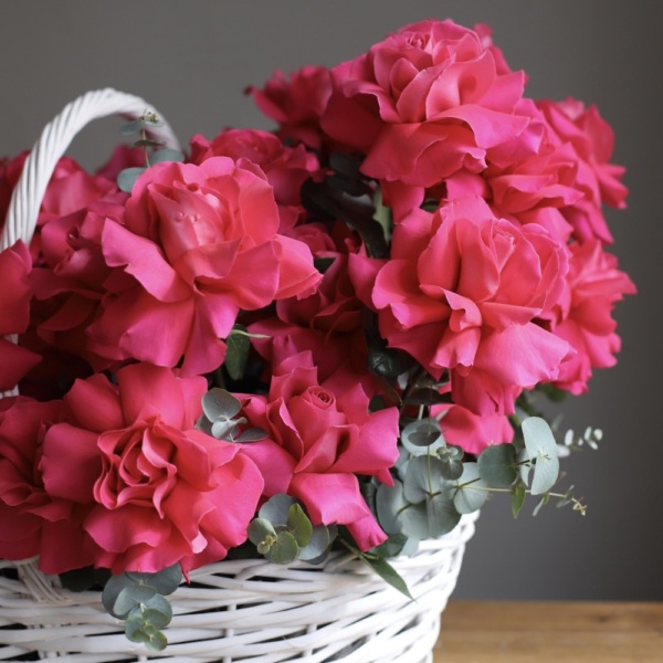 Basket of roses "Raspberry sherbet"