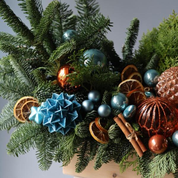 New Year wooden box 'Blue orange' - Размер L