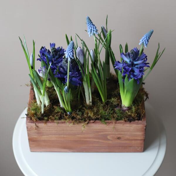 Spring flowers in a woody box - Размер M