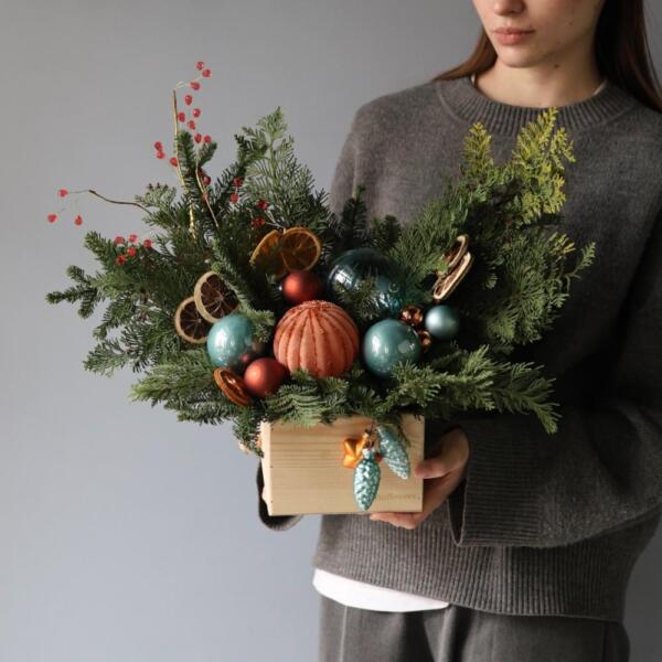 New Year wooden box 'Blue orange' - Размер S