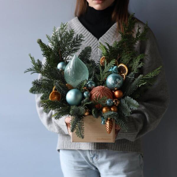 New Year wooden box 'Blue orange' - Размер S