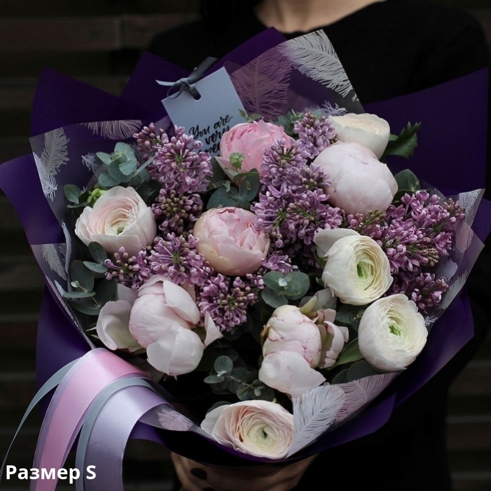 Peony with Ranunculus and Lilac, light Peony with Ranunculus and Lilac, light - Размер S
