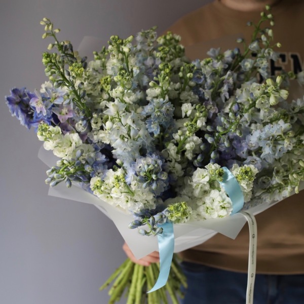Stock and Delphinium in a vase - Размер L в букете