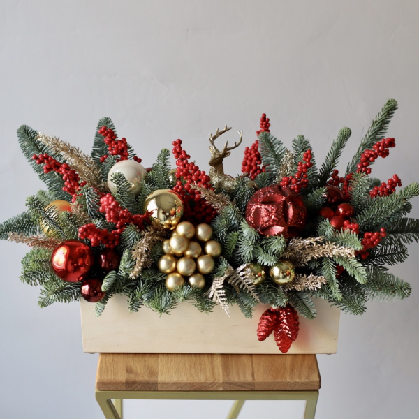 New Year wooden box 'Golden red' - Размер L
