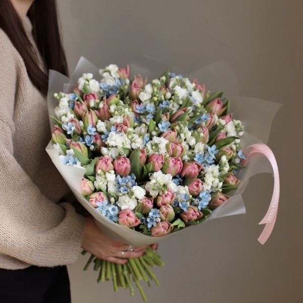 Tulips with Stock and Oxypetalum - Размер L