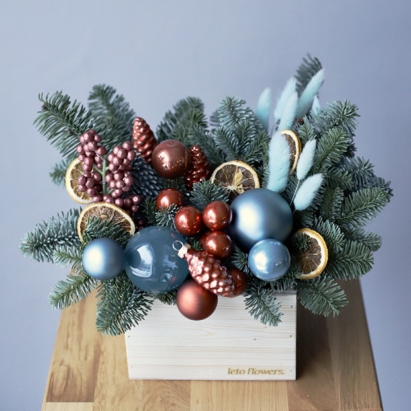 New Year wooden box 'Blue orange' - Размер S