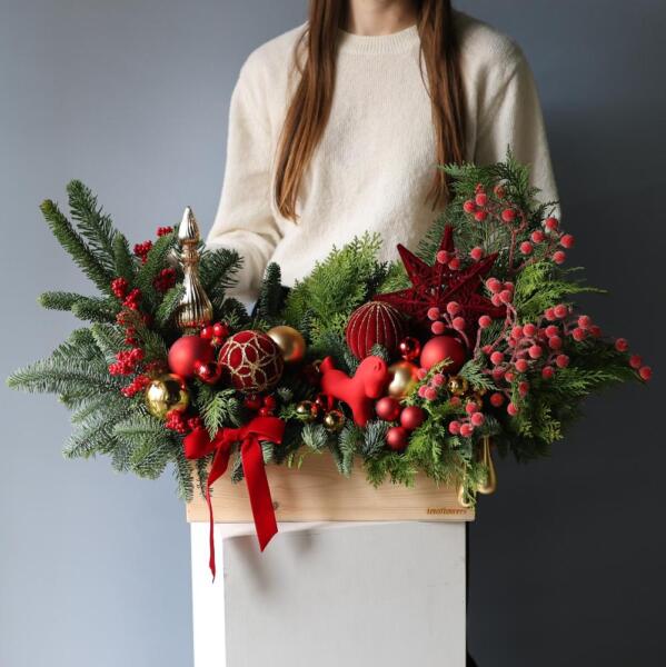 New Year wooden box 'Golden red' - Размер L
