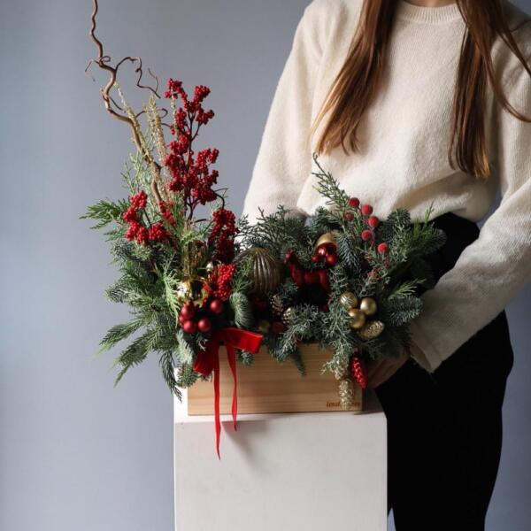 New Year wooden box 'Golden red' - Размер M