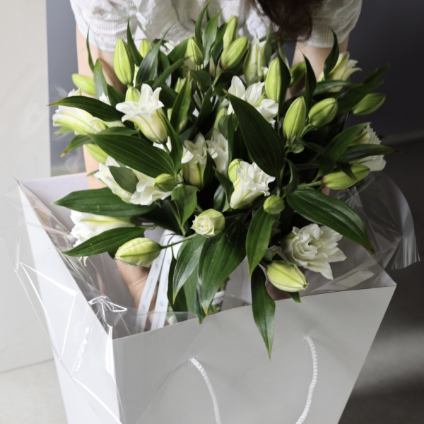 The bouquet is in a protective box